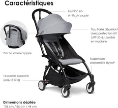 Poussette BABYZEN YOYO2 6+ (Cadre noir + pack couleur Aqua) - Comprend un harnais, un dossier, des arceaux de capote, une bandoulière, un coussin d’assise, et une capote assortie