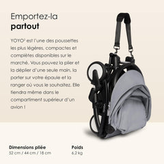 Poussette BABYZEN YOYO2 6+ (Cadre noir + pack couleur Aqua) - Comprend un harnais, un dossier, des arceaux de capote, une bandoulière, un coussin d’assise, et une capote assortie