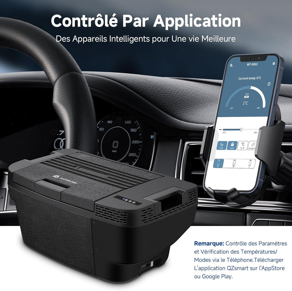AAOBOSI 46 L Glaciere a Compression, Glaciere Electrique Double Zone, 12 V/24 V et 100-240 V Frigo Camping, -20 ℃ à 20 ℃, pour Voiture, Camion, Bateau, Camping-Car