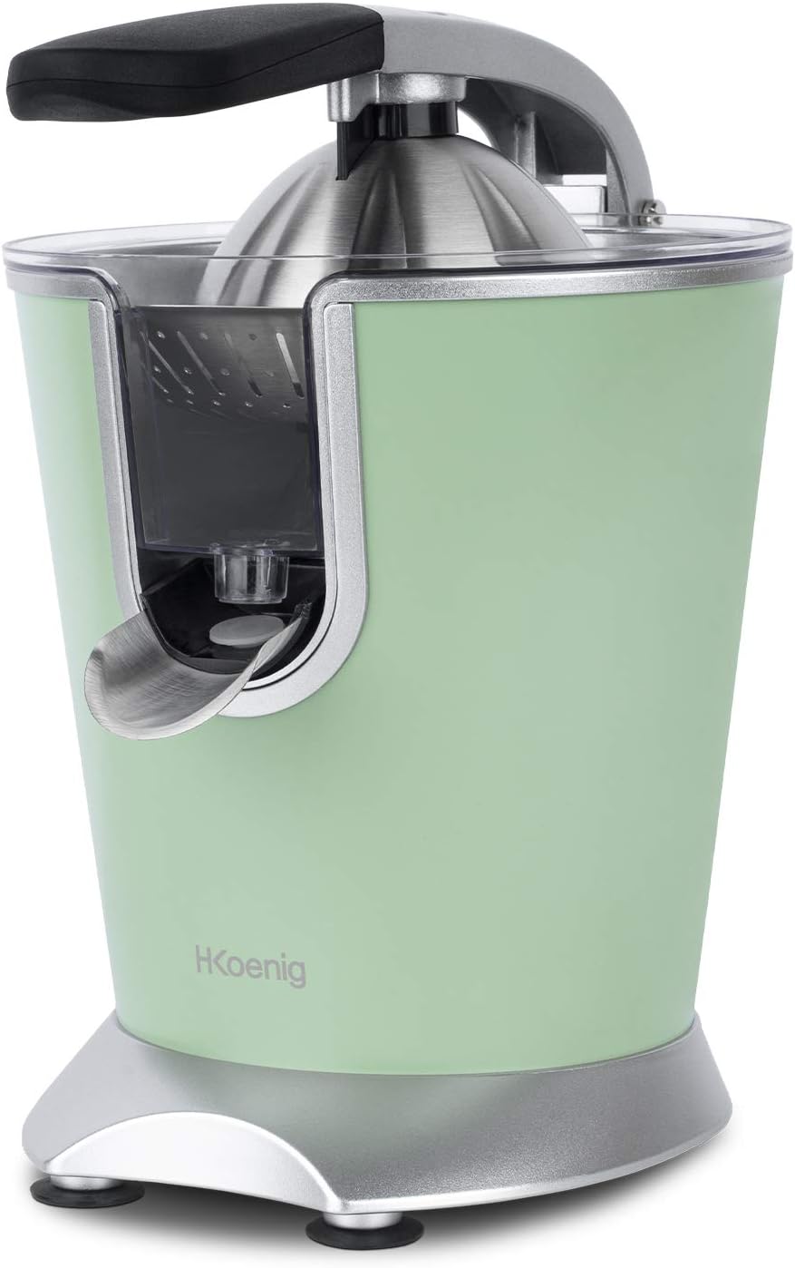 H.Koenig AGR80 160W Professional Electric Citrus Juicer Stainless Steel Lever and Filter Drip Free BPA Free Dishwasher Safe Parts