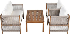 Zepneiy Salon de Jardin, Salon de Jardin 4 Personnes, avec canapé, Table Basse et Coussins, Housse en Tissu déhoussable et Lavable, Noir (Coussins d'assise Inclus)