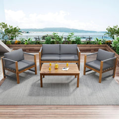 Zepneiy Salon de Jardin, Salon de Jardin 4 Personnes, avec canapé, Table Basse et Coussins, Housse en Tissu déhoussable et Lavable, Noir (Coussins d'assise Inclus)