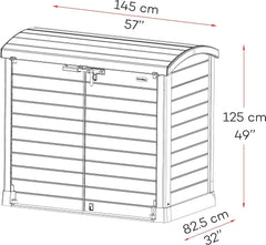 Duramax StoreAway 1200L Plastic Garden Shed/ Flat Lid, Outdoor Storage Shed, Wheelie Bin Hideaways, Wheelie bin box, Durable Construction, Ideal for Bikes, BBQs & 2x 240L Bins, 145x85x125 cm, Brown