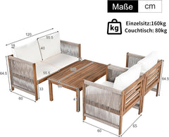 Zepneiy Salon de Jardin, Salon de Jardin 4 Personnes, avec canapé, Table Basse et Coussins, Housse en Tissu déhoussable et Lavable, Noir (Coussins d'assise Inclus)