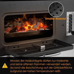 Barbecue Charbon de Bois XL, Chariot à Barbecue, Grill XL à Charbon avec Couvercle, Roues et Thermomètre, Réglable en Hauteur, Grand Barbecue au Charbon de Bois, pour Camping et Jardin, Noir