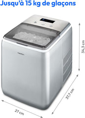 MEDION Ice maker (ice cube size small & large, 2.6 litre water tank, short production time approx. 10 minutes, crystal clear ice cubes, self-cleaning, control window, screen,
