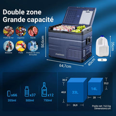AAOBOSI 46 L Glaciere a Compression, Glaciere Electrique Double Zone, 12 V/24 V et 100-240 V Frigo Camping, -20 ℃ à 20 ℃, pour Voiture, Camion, Bateau, Camping-Car