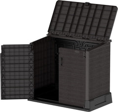 Duramax StoreAway 1200L Plastic Garden Shed/ Flat Lid, Outdoor Storage Shed, Wheelie Bin Hideaways, Wheelie bin box, Durable Construction, Ideal for Bikes, BBQs & 2x 240L Bins, 145x85x125 cm, Brown