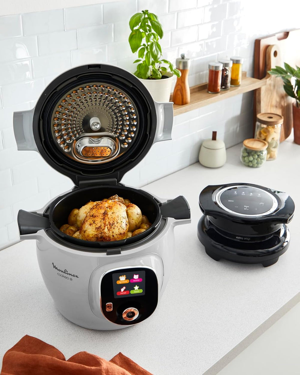 Moulinex Cookeo Mini Smart High Pressure Multicooker, 3L, 2 People, 150 Built-in Recipes, Unattended Cooking, Step-by-Step Guide, Compact, Moulinex App CE880410