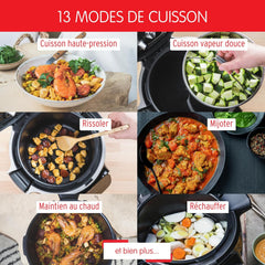 Moulinex Cookeo Touch Wifi Multicuiseur intelligent, Cuve 6 L, Haute pression, Guide pas à pas, 250 recettes intégrées, Application Moulinex CE902800, Noir