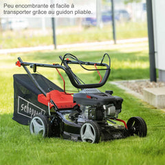 Scheppach Tondeuse à Gazon Thermique MS150-42 | Autotractée - 3,7 CV | Largeur de Coupe 42cm | Raccord Rapide de Nettoyage | Panier 45L | Hauteur - 7 Niveaux | Lame supp. + Huile Incluse