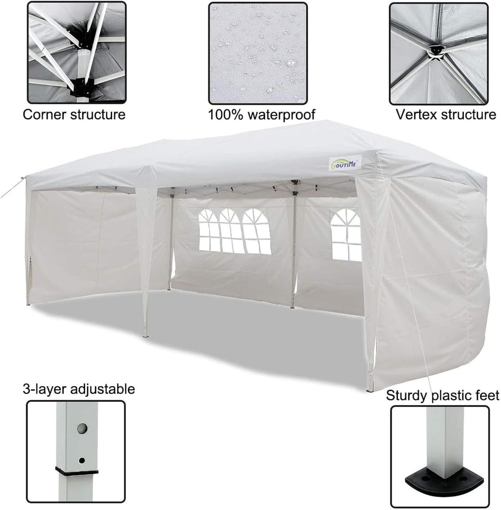 Goutime tonnelle Pliante 3x6,Pop up canopée Gazebo Tente de fête,4 Murs détachables Même Sac à roulettes,abri de Jardin Exterieur,Tente de réception(Blanc)