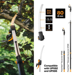 Fiskars Coupe-Branches Multifonctions Télescopique, pour Bois vert et Rameaux, Revêtement antiadhésif, Lame en acier/manche en aluminium, longueur 2,4 - 4 m, noir/orange, UPX86, 1023624