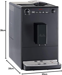 Melitta Caffeo Solo Noir Pure Black, Machine à Café à Grains avec Broyeur et Système d'Extraction des Arômes, Affichage LED, Mode 1 à 2 Tasses, Cafetière Expresso, Automatique, E950-222, 1400W