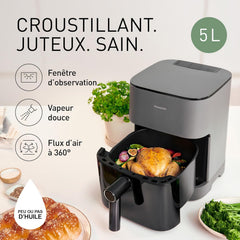 Panasonic NF-CC500SXE AirFryer Friteuse sans huile avec Hublot, 5L, 80-200°C, Minuterie Numérique et Écran LCD, Vapeur Douce, 11 Préréglages, Nettoyage Facile, Gris Mat