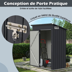 Abri de Rangement Toutes Saisons Abri à Outils Utilitaire avec Toit en Pente Porte Ouvrante Aérations Cadre en Métal Galvanisé Gris