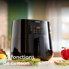 Versuni Philips Airfryer Series 3000 XL, 6.2L (1.2 kg), 14 in 1, 90% Less Fat Thanks to Rapid Air Technology, HomeID Recipe Application, Black (HD9270/90)