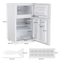 Réfrigérateur Compact Mini-réfrigérateur 90 L Congélateur Séparé avec Design à 2 Portes Lumière LED Grand Angle Blanc