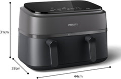 Philips Air Fryer 3000 Series Double Basket - Healthy, Fast and Versatile Cooking, 9 Litre Capacity, Touch Screen, Two Drawer Design (NA350/00)