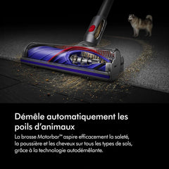 Dyson V8 Advanced™ Aspirateur Balai sans Fil – 130 AW, 40 Min d’autonomie, Brosse Motorbar Auto-démêlante, Accessoires combinés, Station Murale, Argent/Nickel