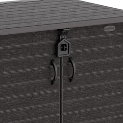 Duramax StoreAway 1200L Plastic Garden Shed/ Flat Lid, Outdoor Storage Shed, Wheelie Bin Hideaways, Wheelie bin box, Durable Construction, Ideal for Bikes, BBQs & 2x 240L Bins, 145x85x125 cm, Brown