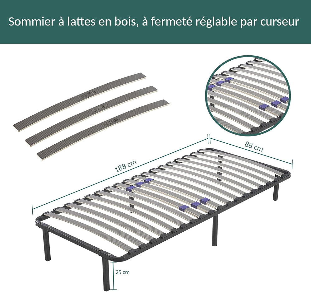 SAMPUR - Essential bed base 140 x 200 cm | Durable and comfortable | Feet included | Adjustable slats | Epoxy lacquered metal frame | Quick and easy assembly