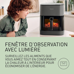 Panasonic NF-CC500SXE AirFryer Friteuse sans huile avec Hublot, 5L, 80-200°C, Minuterie Numérique et Écran LCD, Vapeur Douce, 11 Préréglages, Nettoyage Facile, Gris Mat