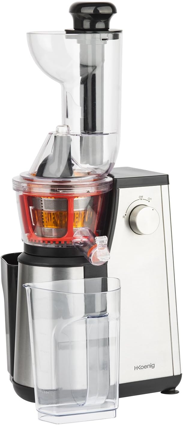 Extracteur de Jus de Fruits et Légumes vertical GSX24 H.Koenig Centrifugeuse Vitamin + sans BPA - 82 mm Large Bouche - 3 tamis pour jus fin ou épais et sorbet - Pression douce - 50 tours 400 W