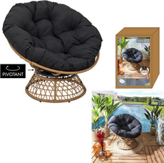 HOME DECO FACTORY, Fauteuil Pivotant Extérieur, Chaise Relax Ronde, 1 Place Pivotant à 360°, Coussin Épais Grand Confort Inclus, Mobilier de Jardin pour Amenagement Balcon Terrasse Salon de Jardin