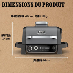 Ninja Woodfire Barbecue électrique et fumoir Pro XL avec thermomètre, barbecue et Air fryer d'extérieur 4-en-1 avec système Smart Cook et granulés Woodfire, portatif, gris/noir, OG850EU