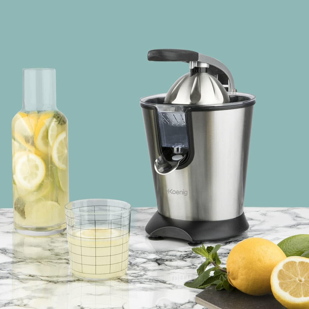 H.Koenig AGR80 160W Professional Electric Citrus Juicer Stainless Steel Lever and Filter Drip Free BPA Free Dishwasher Safe Parts