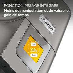 Kenwood Titanium Chef Patissier XL KWL90.034SI, Robot Patissier Balance Intégrée, Batteur K, Pétrin, Fouet, Batteur Souple, Deux Bols, Couvercle Anti-Projections, 1400W, Acier, Argent
