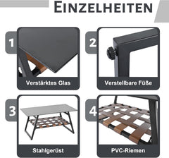 Zepneiy Salon de Jardin, Salon de Jardin 4 Personnes, avec canapé, Table Basse et Coussins, Housse en Tissu déhoussable et Lavable, Noir (Coussins d'assise Inclus)