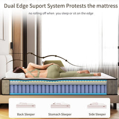 Matoresu Matelas 140x200 Hauteur 25cm, Matelas Hybride à Ressorts Ensachés Indépendant en Mousse à Mémoire de Forme, Tissu Doux pour La Peau&Soutien Confortable, Matelas 2 Personnes Moyenne Ferme