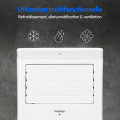 MEDION Smart Climatiseur Mobile P1002 (10000 BTU, 3-en-1, Refroidir, Déshumidification, Ventilation, jusqu'à 34m², kit de joint de fenêtre, mode sommeil, contrôle Wifi, Télécommande, Écran, MD 37733)