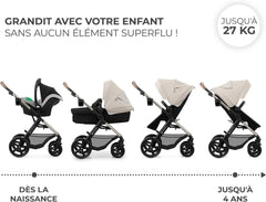 Kinderkraft MOOV2 Poussette 3 en 1, Système de voyage de la naissance à 27 kg, Siège auto Mink PRO I-Size inclus, Capote extensible avec filtre UPF50+, Accessoires pratiques, Gris