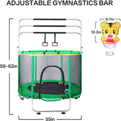 Trampoline pour Enfants, Trampoline réglable pour bébé avec Panier de Basket-Ball, Trampoline intérieur et extérieur de 200 kg avec enclos