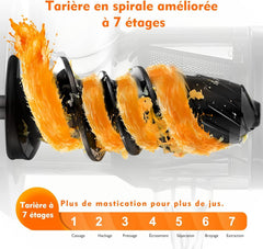AMZCHEF Extracteur Jus - Extracteur de Jus de Fruits et Légumes - Presses-agrumes à Froid sans BPA avec 2 Tasses et Brosse - Fonction de Mastication Inversée pour Éviter les Blocages - Argent