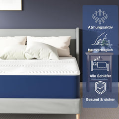 Matoresu Matelas 140x200 Hauteur 25cm, Matelas Hybride à Ressorts Ensachés Indépendant en Mousse à Mémoire de Forme, Tissu Doux pour La Peau&Soutien Confortable, Matelas 2 Personnes Moyenne Ferme