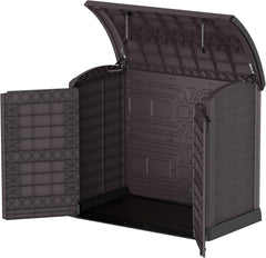 Duramax StoreAway 1200L Plastic Garden Shed/ Flat Lid, Outdoor Storage Shed, Wheelie Bin Hideaways, Wheelie bin box, Durable Construction, Ideal for Bikes, BBQs & 2x 240L Bins, 145x85x125 cm, Brown