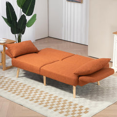 HOMCOM Canapé Convertible 3 Places, canapé-lit 2 Places, Dossier inclinable et accoudoirs réglables, canapé clic clac en Tissu Effet Lin, Pieds en Bois Massif, 2 Coussins lavables, Marron