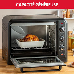 Moulinex Four électrique 39 L, 7 modes de cuisson, Chaleur tournante, Thermostat réglable jusqu’à 240° C, Tournebroche, Minuteur 120 min, Grille réversible, Optimo noir OX485810