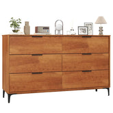 Mid-Century Modern 6-Drawer Dresser, Wooden Chest of Drawers with Anti-Tip Interlock System & Metal Legs for Bedroom, Living Room & Hallway
