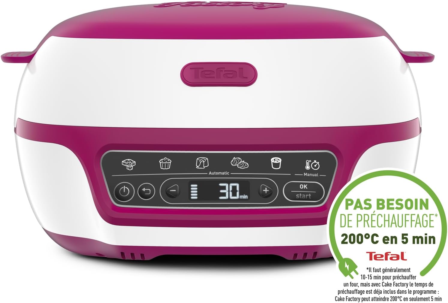 Tefal Smart Cake Machine, 5 Automatic Programs, 1 Manual Mode, 12 Mini Cake Moulds, 1 Large Mould, Compatible with CreaBake Series, Cake Factory Delights KD810112