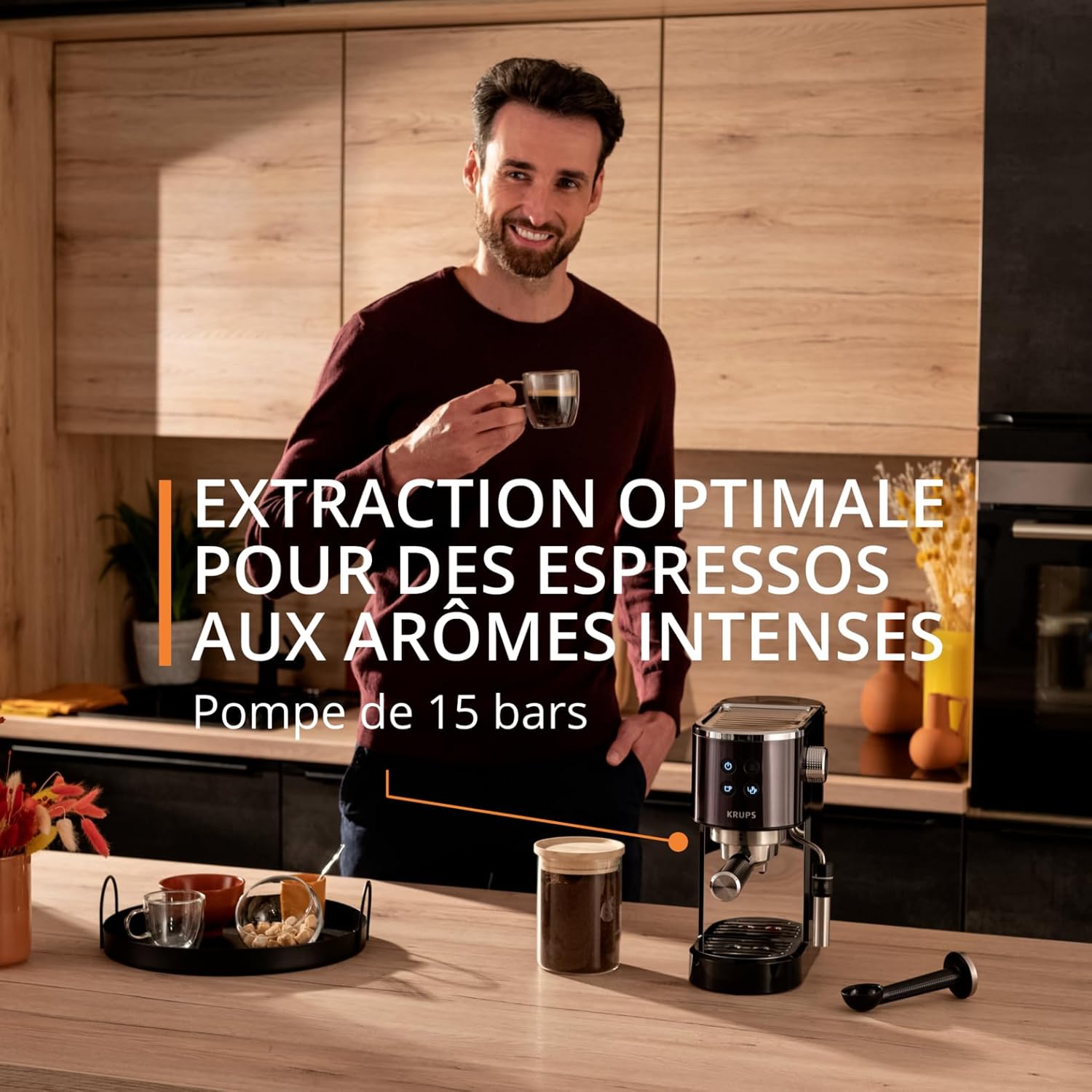 Krups Virtuoso+, Machine expresso, Machine a cafe à pompe, expresso machine a cafe moulu ou dosettes, 15 bars, Inox, Buse vapeur, Espresso et cappuccino, XP444G10