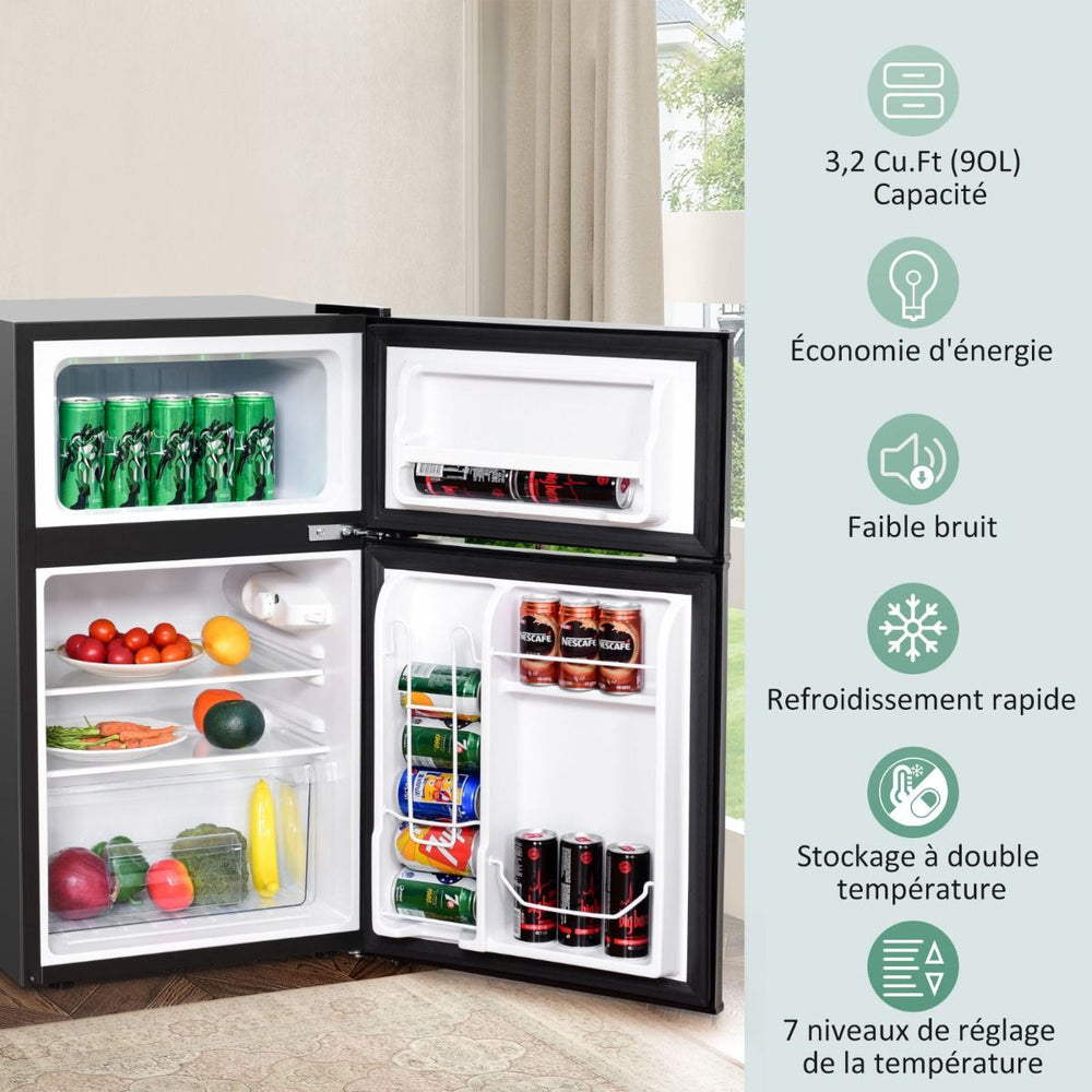 Réfrigérateur Compact Mini-réfrigérateur 90 L Congélateur Séparé avec Design à 2 Portes Fonctionnement Silencieux Blanc/Gris/Noir