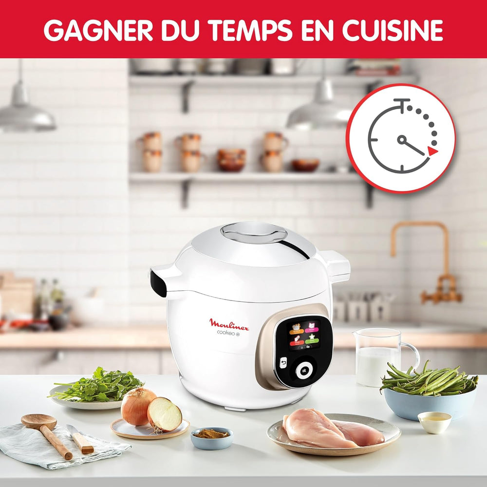 Moulinex, Cookeo Multicuiseur intelligent 6L, 150 recettes intégrées, Cuisson sans surveillance, Ecran intuitif, Guide de cuisson, Application MyMoulinex, 1600W, Blanc, 15 ans réparabilité