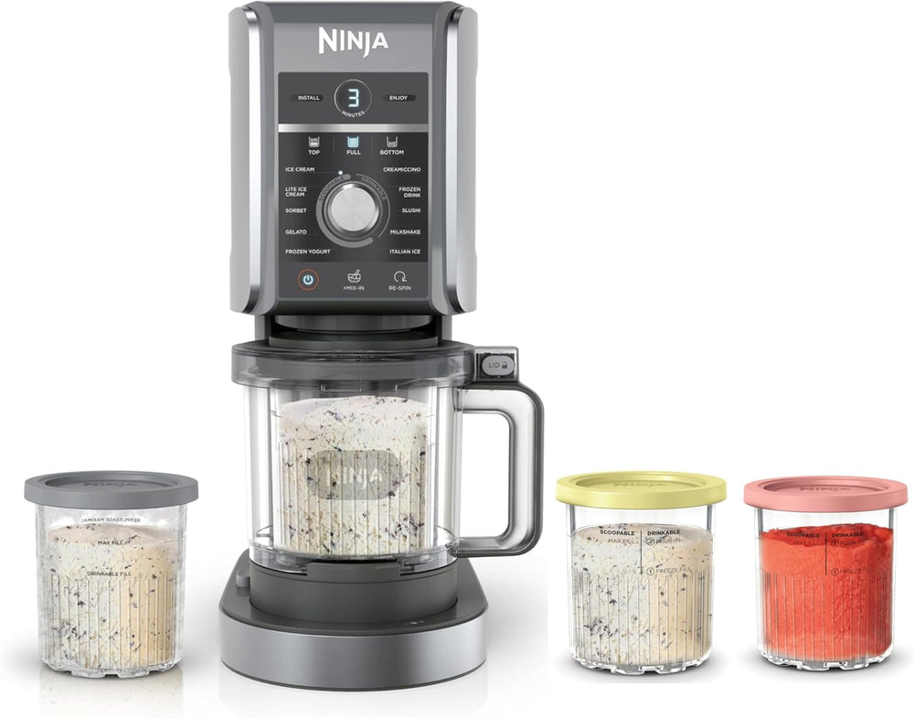 Ninja NC301 CREAMi Ice Cream Maker, for Gelato, Mix-ins, Milkshakes, Sorbet, Smoothie Bowls & More, 7 One-Touch Programs, with (2) Pint Containers & Lids, Compact Size, Perfect for Kids, Silver