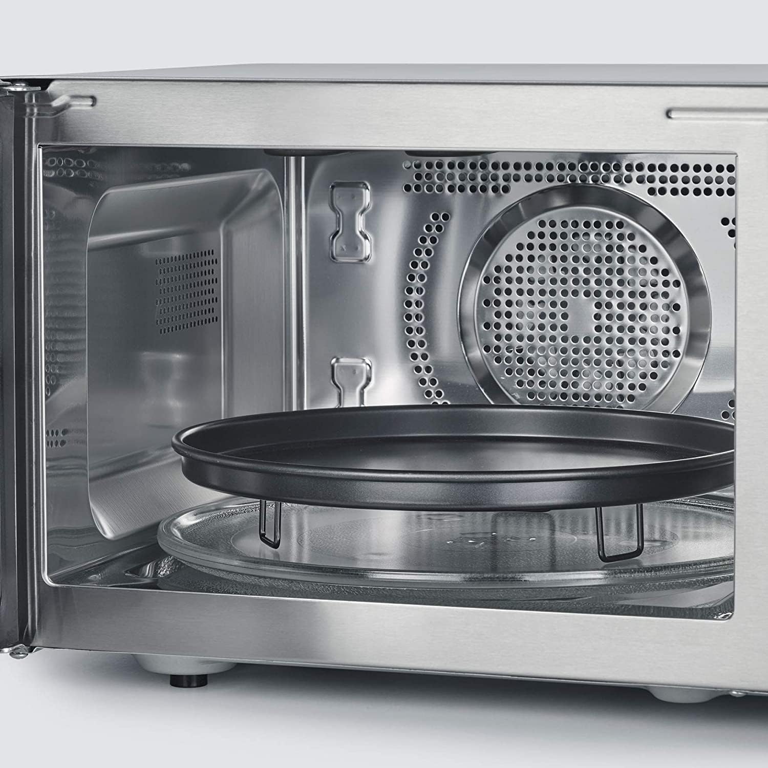 SEVERIN Four à micro-ondes 30 L, 2 500 W, avec fonction gril et chaleur tournante, avec 5 niveaux de puissance, 10 programmes automatiques, Inox/Noir, MW 7775