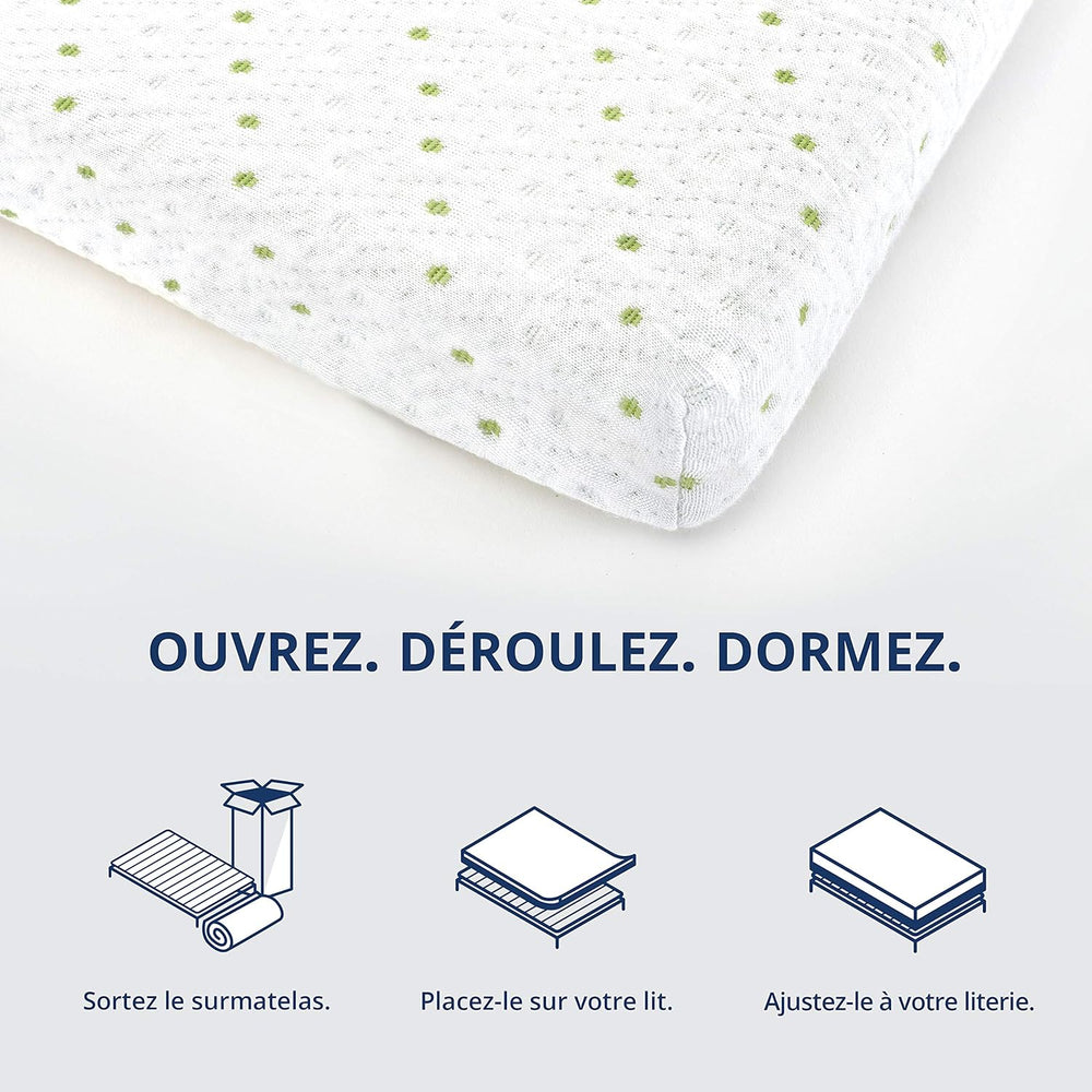 ViscoSoft - Surmatelas 160 x 200 Mémo, Surmatelas 160 x 200 memoire de Forme 5cm avec Aération Optimale et Mousse Haute Densité 50kg/m³, Housse Bambou Lavable, Surmatelas 160x200 Confort Moelleux